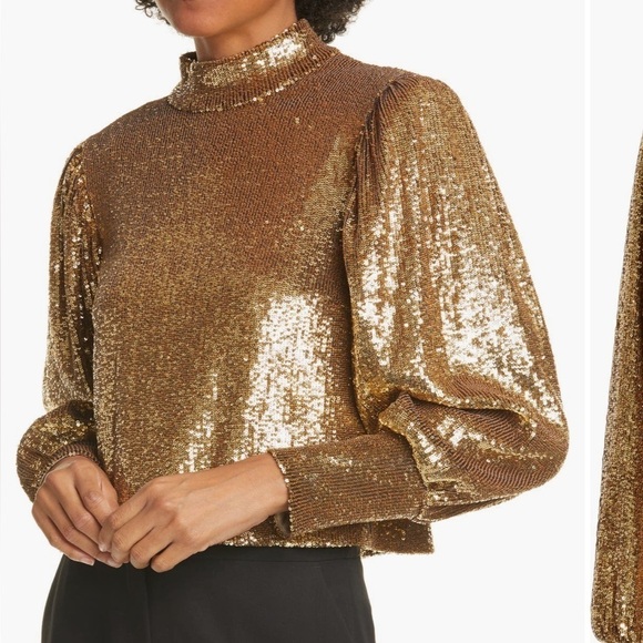 A.L.C. Margaret Sequin Mock Neck Top in Gold Size 6 - Picture 4 of 16